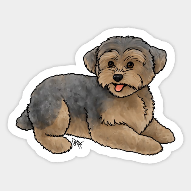 Dog - Yorkipoo - Brown and Blue Sticker by Jen's Dogs Custom Gifts and Designs